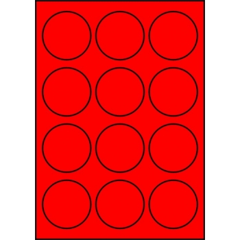 Etykiety A4 kolorowe Kółka Fi 60 mm – czerwone fluorescencyjne